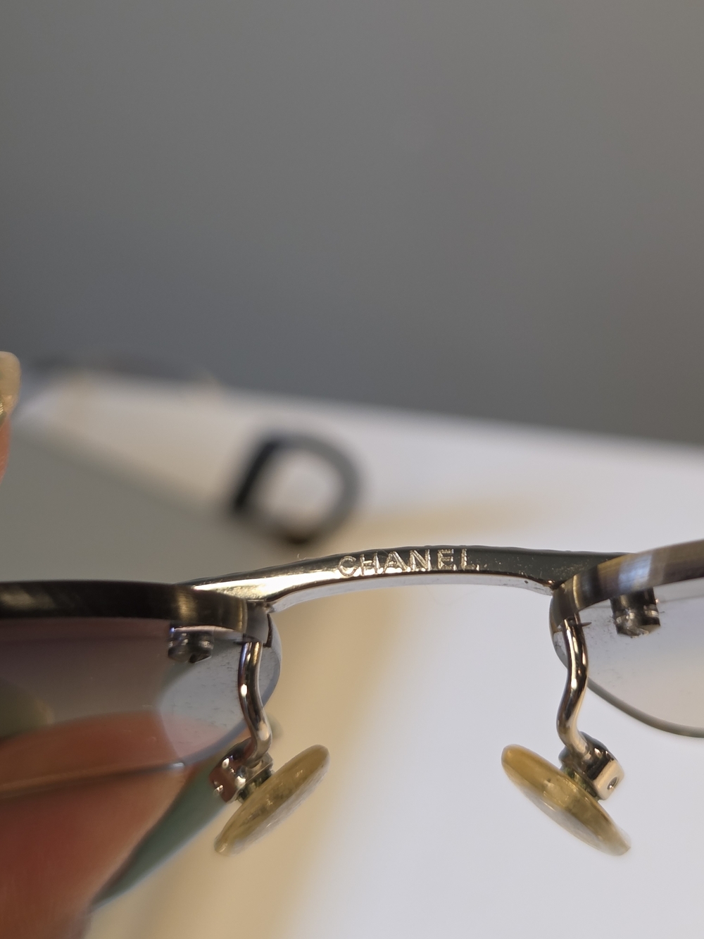 CHANEL Rimless Sunglasses Silver with Blue Gradient Lenses - Picture 6 of 14